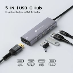 Portronics Mport 32, 5-in-1 USB-C Hub, USB-C Hub with HDMI, 4K HDMI Port, Fast Data Transfer USB Hub, USB-C Charging Hub, Universal USB-C Hub, Portable USB-C Hub image 2