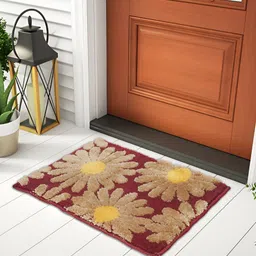FABINALIV Rust Brown & Beige Floral Anti-Skid Doormat-41