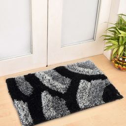FABINALIV Black & Grey Geometric Rectangular Shaped Anti Skid Doormat image 1