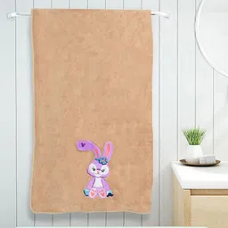 FABINALIV Beige & Violet Cartoon Design Pure Cotton 400 GSM Bath Towel-42