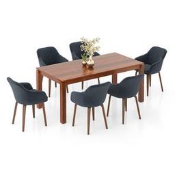urban ladder Atlas Solid Wood 6 Seater Dining Table with 6 Rochelle Lounge Chair-picture-35