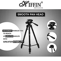 HIFFIN HF-3600 140cm Adjustable Tripod for Mobile and Camera (Built-in Bubble Head, Black) image 4
