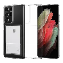 spigen Crystal Slot TPU Back Cover for SAMSUNG Galaxy S21 Ultra (Air Cushion Technology, Crystal Clear)-picture-2