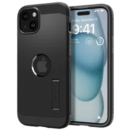 spigen Tough Armor MagFit TPU and PC Back Cover for iPhone 15 (Military Grade, Black)-picture-1