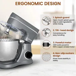 AGARO Elegant 1400 Watt 10 Speed Stand Mixer with 3 Attachments (Pulse Function, Dark Grey) image 4