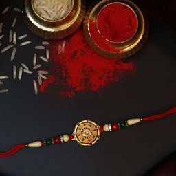 DeoDap Unisex 3 Pieces Beaded Rakhi Gift Set-image-92