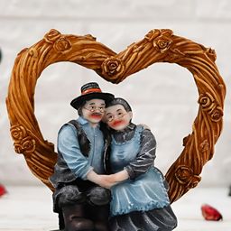 Webelkart Blue & Brown Senior Citizen Sitting Couple Figurine Showpiece-image-78