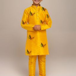 DEVOILER Boys Regular Dupion Silk Kurta with Churidar-30