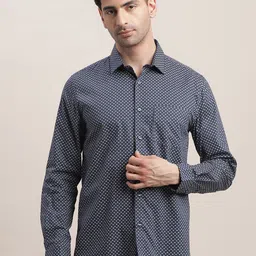 Turtle Men Standard Slim Fit Spread Collar Micro Ditsy Printed Cotton Formal Shirt-image-97