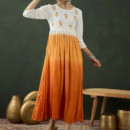 Sangria Tie & Dye Printed & Embroidered  Maxi Ethnic Dresses-image-23