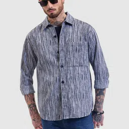 Snitch Men Relaxed Boxy Fit Spread Collar Abstract Printed Casual Shirt-image-38