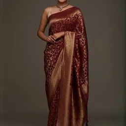 SHOPONBIT Women Embellished Maroon And Gold Toned Poly Silk Saree-picture-5