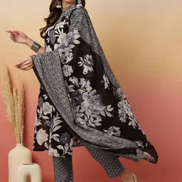 Sangria Floral Printed Adda Work Cotton Kurta With Trouser & Dupatta image 2