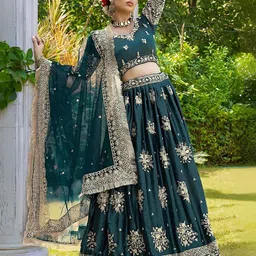 ODETTE Floral Embroidered Semi-Stitched Lehenga & Unstitched Blouse With Dupatta-picture-32