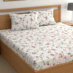 CHHAVI INDIA Pink & Cream Printed Microfiber 210 TC Queen Bedsheet Set 2.50m x 2.25m-image-90