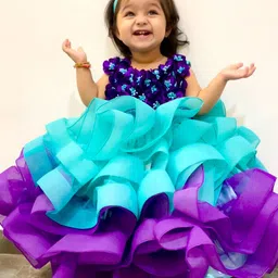 Li & Li Boutique Girls Aqua Blue & Purple Gown with Fluffy Layered Netted Bottom Dresses-51