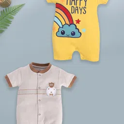 BABY GO Infant Boys Pack Of 2 Printed Pure Cotton Rompers-image-90
