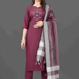 PAVANPUTRA FAB Women Embroidered Kurta with Trousers & With Dupatta-image-0