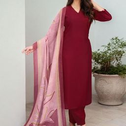 SZN V-Neck Straight Kurta With Salwar & Dupatta-image-95