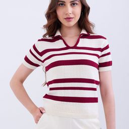 SPYKAR Women Red & White Striped Pullover-picture-7