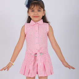Little Dolly girls Shirt Collar Straight hem Checked Shirt Dress-image-52