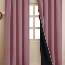 HOMEMONDE Lavender & Black 2 Pieces Black Out Door Curtains-8