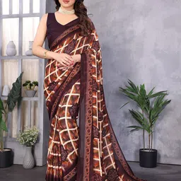 The Textile Hub Checked Printed Georgette Saree With Unstitched Blouse Piece-18