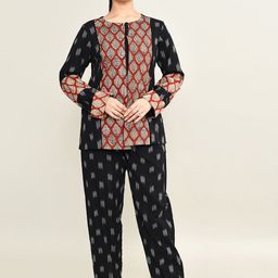 The Maple Printed Shoulder Straps Pure Cotton Crop Top With Shrug & Trouser-picture-5