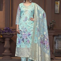 MANVAA Embellished Organza Unstitched Dress Material-image-80