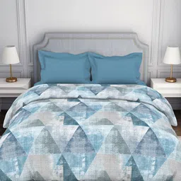 SPACES Grey & Blue Geometric Printed 144 TC Pure Cotton Double Bed Comforter-7