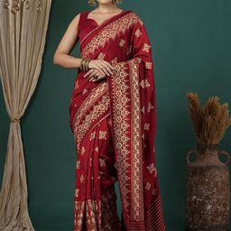 DIVASTRI Maroon Silk Blend Printed Sarees-picture-28