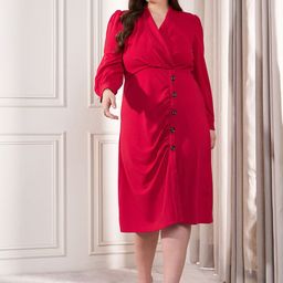 CURVE BY KASSUALLY Plus Size Puff Sleeve Midi Dress-image-49