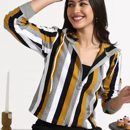 Campus Sutra Women Striped Long Sleeves Hooded Sweatshirt-image-82