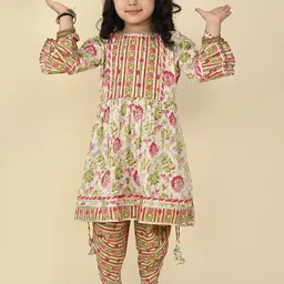 LIL PITAARA Girls Floral Printed Regular Gotta Patti Pure Cotton Kurta with Dhoti Pants-image-99