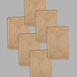 PAROKSH 6-Pcs Brown Braided Jute Reversible Rectangular Table Placemats-image-2