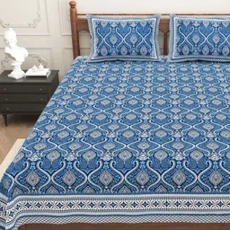 Urban Jaipur Navy Blue & White Floral 186 TC King Bedsheet with 2 Pillow Covers-picture-8