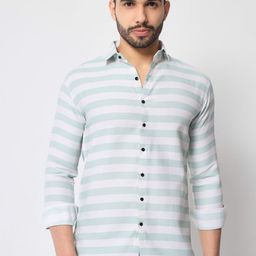 SHANLIYA Men Classic Fit Spread Collar Horizontal Striped Cotton Casual Shirt-image-69