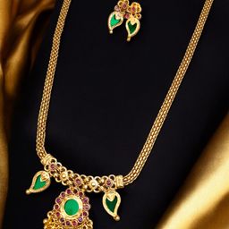 Pihtara Jewels Gold-Plated Stone Studded & Beaded Jewellery Set-image-45