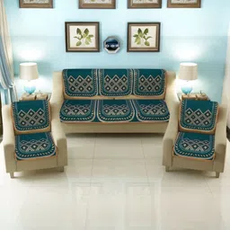 BIGGER FISH Green Checked Cotton Sofa Cover-image-67