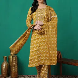 Sangria Printed Straight Round Neck Kurta With Trouser & Dupatta-5