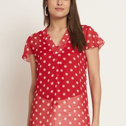 Curvydrobe Polka Dot Print Georgette Top-image-74