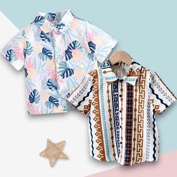 Boys Shirt Checkered, Printed Casual Short Sleeve Shirts Pack of 2-image-98