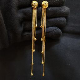 Anshenterpris Gold-Plated Hanging Sui Dhaga Tasselled Circular Drop Earrings-image-37