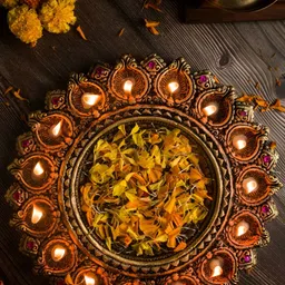 The handicraftian Bronze-Coloured & Yellow Textured Decorative Bowl-image-54