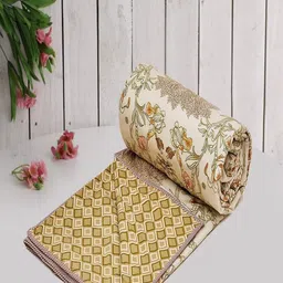 Aura Cream-Coloured & Green Ethnic Motifs Microfiber AC Room 150 GSM Single Bed Dohar-4