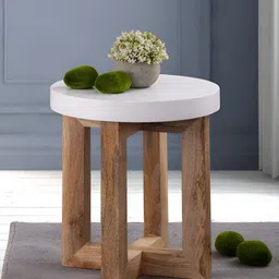 Metalsmith White & Brown Wooden Textured Stool-picture-31