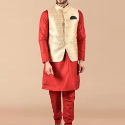 PRINTINDIA Men Regular Pure Silk Kurta with Trousers-52