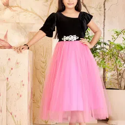 Sangria Girls Embellished Velvet & Net Dress-image-14