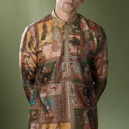 RNG Safawala Men Printed Regular Thread Work Dupion Silk Kurta with Trousers image 3