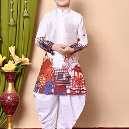 Cae Boys Printed Regular Dupion Silk Kurta with Patiala-49